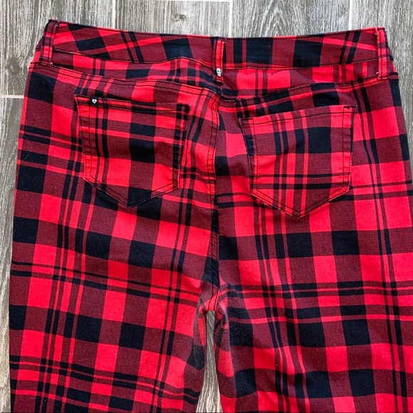 Blackheart Hot Topic Red Black Plaid Skinny Jeans - Picture 10 of 14